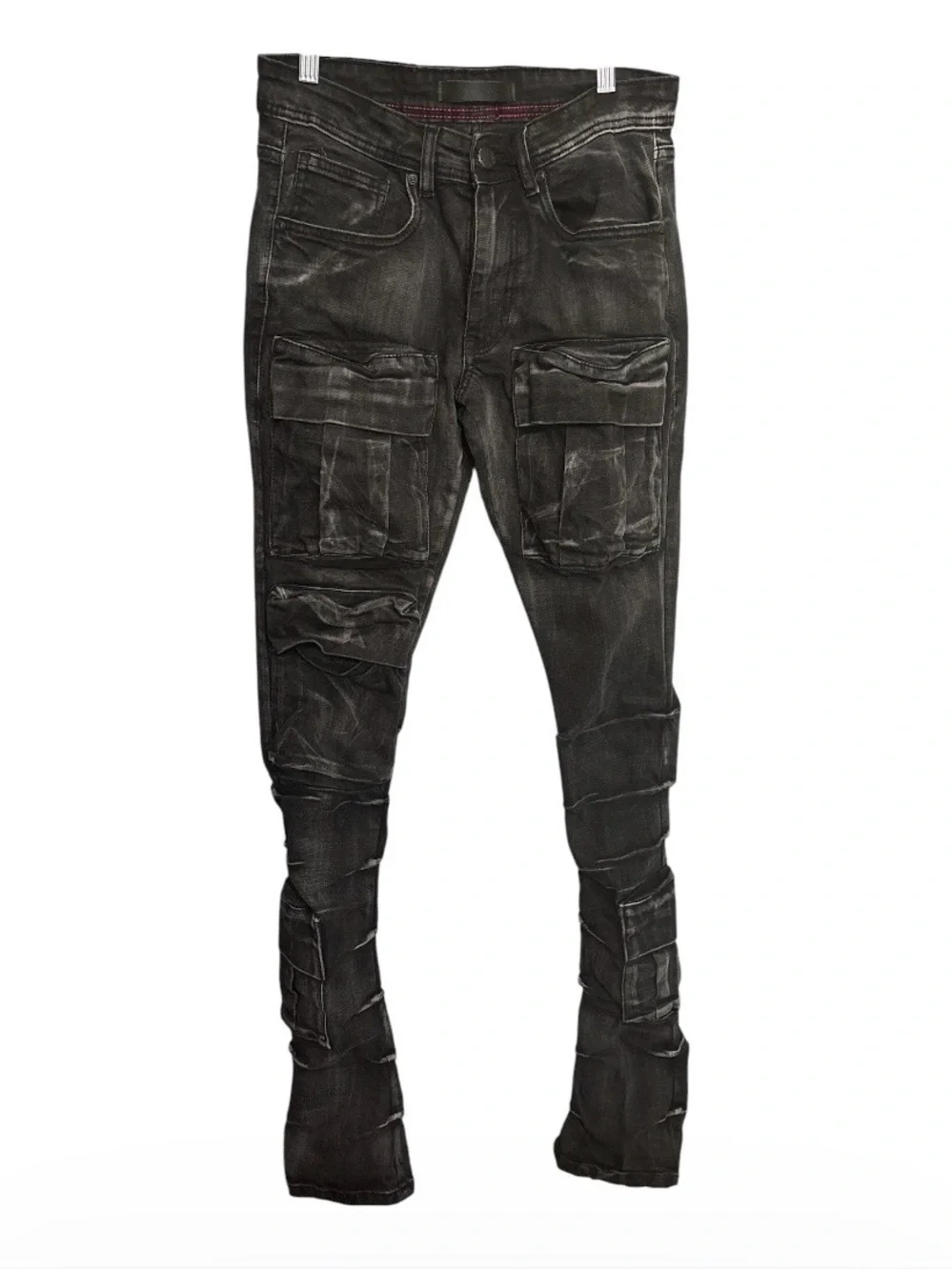 ARKETYPE Black Distressed Slim Cargo Jeans Y2K Stacked